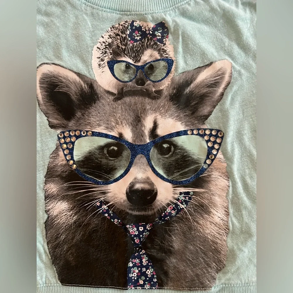 Vintage Y2K Justice Hedgehog & Raccoon Baby Blue Top Size 7 “Love One Another”